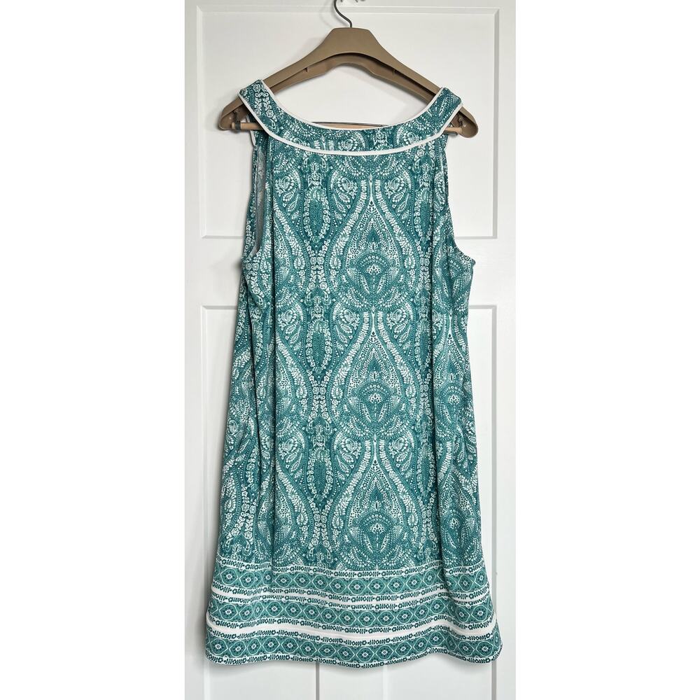 Kate Hill Dress 18W Sleeveless Green White Boat Neck Pockets - Picture 2 of 10
